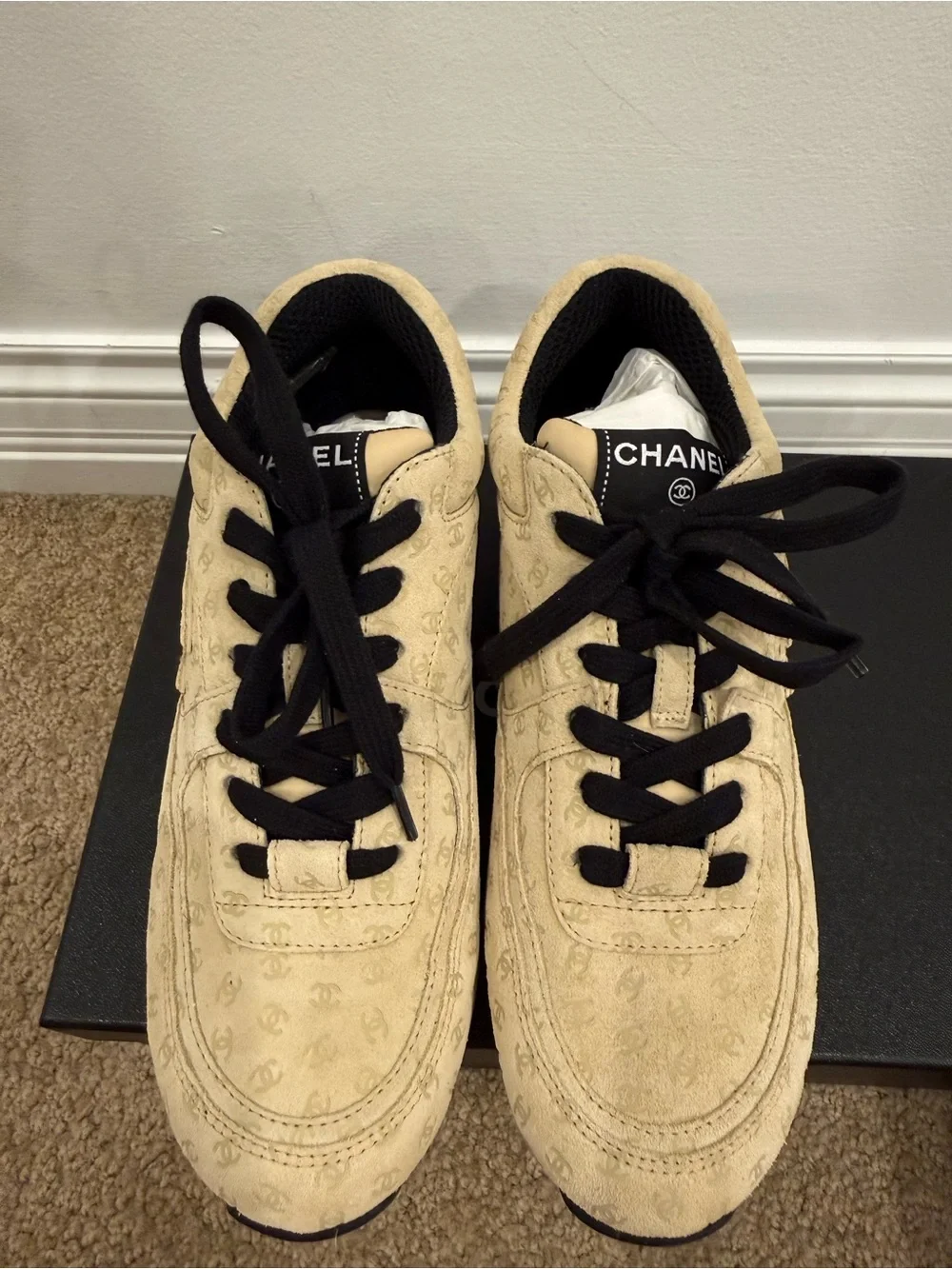 CHANEL beige suede